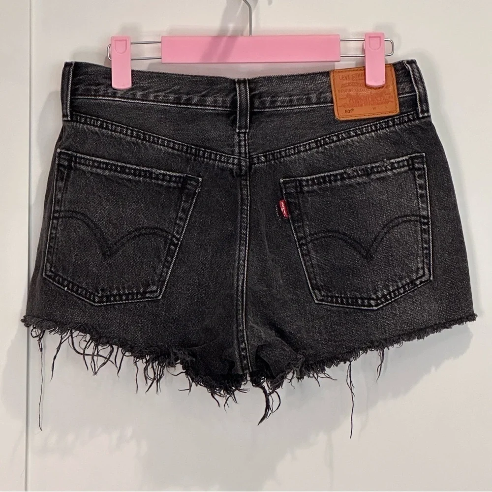 Levi’s 501 Cutoff Jean Shorts High Rise Denim Black Size 27 Festival Summer Chic